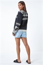 Black Cotton Blend Aztec Fringe Detail Jacket, Image 3 of 7
