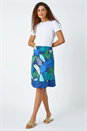 Green Elastic Waist  Palm Leaf Border A Line Skirt, Image 2 of 5