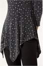Black Glitter Spot Print Hanky Hem Stretch Top, Image 5 of 5