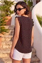 Black Floral Print Ruffle Front Top, Image 2 of 4
