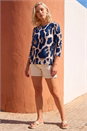Navy  Petite Animal Print Top, Image 2 of 4