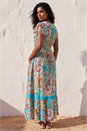 Light Blue  Paisley Print Shirred Waist Maxi Dress, Image 3 of 4