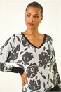 Ivory  Floral Print V-Neck Knit Jumper, Image 3 of 6
