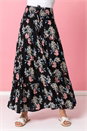 Black Floral Shirred Waist Elastic Waist Maxi Skirt, Image 1 of 4