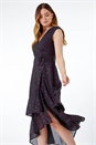 Black Metallic Spot Wrap Midi Dress , Image 1 of 5