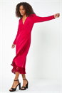 MAGENTA Tassel Trim Stretch Wrap Dress, Image 2 of 6