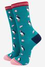 Teal Seashells And Puffins Bamboo Socks - Teal, Image 1 of 4