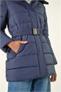 Navy  Faux Fur Padded Belt Coat, Image 5 of 5