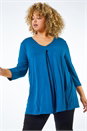 Teal Curve Pleat Front Stretch Top, Image 2 of 5