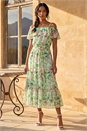 Mint Floral Bardot Midi Dress, Image 1 of 4