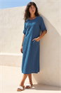 Blue Textured A-line Midi Dress, Image 2 of 4