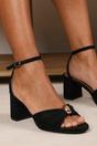 Black Bluebird Block Heel Ruched Buckle Sandal, Image 6 of 6