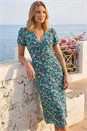 Navy  Floral Front Twist Stretch Midi Dress, Image 2 of 4
