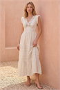 Ivory  Brocade Frill V-Neck Dress , Image 2 of 4