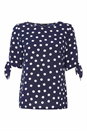Navy  Polka Dot Sleeve Tie Top, Image 5 of 5