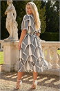White Curve Abstract Button Detail Midi Dress, Image 3 of 4