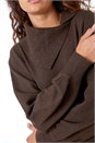 Chocolate Split Neck Ribbed Knit Dress, Image 5 of 5