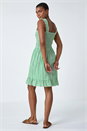 Green Zig Zag Print Shirred Cotton Dress, Image 3 of 5