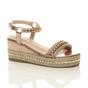 Rose Gold Mid Wedge Studded Flatform Sandals Espadrilles, Image 1 of 6