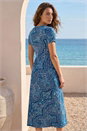 Blue Petite Paisley Print Gathered Midi Dress, Image 3 of 4