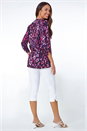 Purple Abstract Animal Longline V-Neck Tunic Top, Image 3 of 5