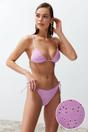 Pink Textured Triangle Bikini Set with Tie Side Detail, Image 1 of 3
