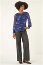 Navy  Printed Stud Mesh Stretch Top, Image 2 of 5