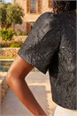 Black Brocade Puff Sleeve Jacket , Image 4 of 5
