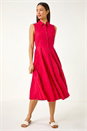 Red Embroidered Buttoned Midi Dress, Image 2 of 5