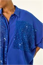Royal Blue Sequin Buttoned Blouse , Image 5 of 5