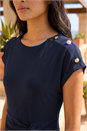 Navy  Petite Side Twist Midi Dress, Image 4 of 4
