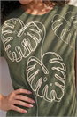 Khaki Embroidered Leaf T-Shirt, Image 4 of 4