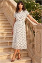 White Polka Dot Pleated Shirt Midi Dress , Image 3 of 4