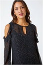 Black Metallic Star Frill Detail Top, Image 4 of 5