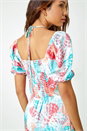 Turquoise Puff Sleeve Tiered Maxi Dress, Image 5 of 5