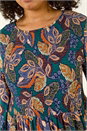 Teal Curve Floral Print Shirred Midi Dress, Image 6 of 7