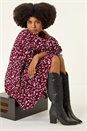 Wine Floral Tie Front Smock Dress, Image 2 of 5