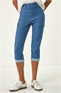 Denim Turn Up Stretch Cropped Cargo Trousers, Image 4 of 5