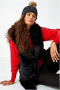 Black Diamante Pom Pom Beanie Hat, Image 2 of 5