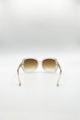 Beige SVNX Beige Round Square Side Detail Sunglasses In Champagne, Image 4 of 5