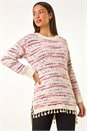 Pink Boucle Fringe Hem Tunic Jumper, Image 2 of 5