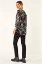 Brown Abstract Puff Print Stretch Top, Image 3 of 5