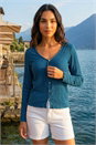 Teal Textured V-Neck Blouse, Image 2 of 4