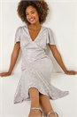 Silver Sequin Frill Hem Midi Dress, Image 1 of 5