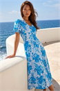 Blue Button Down Floral Shirred Midi Dress, Image 2 of 4