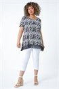 Black Curve Wave Print Chiffon Hem Tunic Top, Image 3 of 5