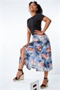 Pink Petite Tropical Palm Print Midi Skirt , Image 4 of 5