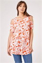 Orange Curve Leaf Print Cold Shoulder Jersey Top, Image 1 of 4