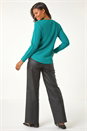 Teal Textured Curved Hem Jumper, Image 3 of 5