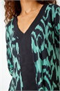 Green Abstract Print V-Neck Stretch Top , Image 5 of 5